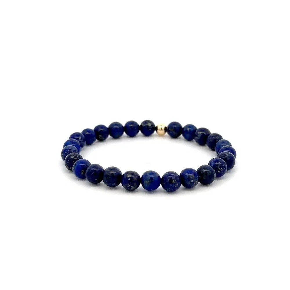 Natural Lapis Lazuli Gemstones 6mm Stretchable Bracelet 18k Gold Bead Charm - Picture 2 of 4